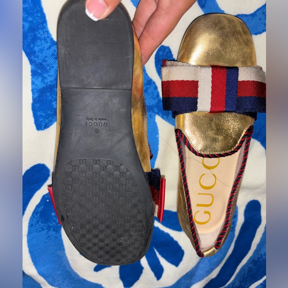 Gucci Youth Kids Girls Bow Ballerina Flats Gold